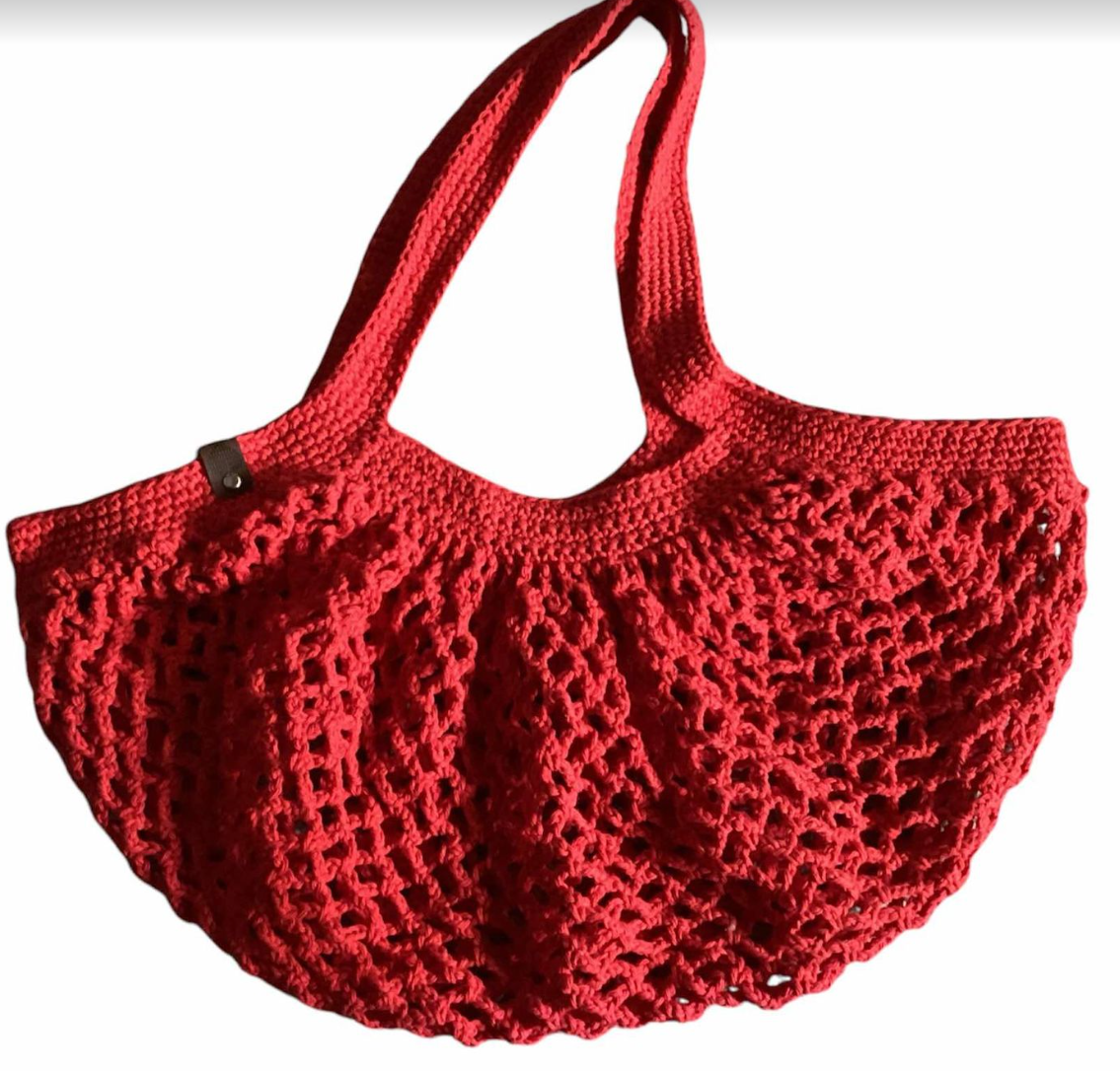 Red Crochet French Style Shopping Bag