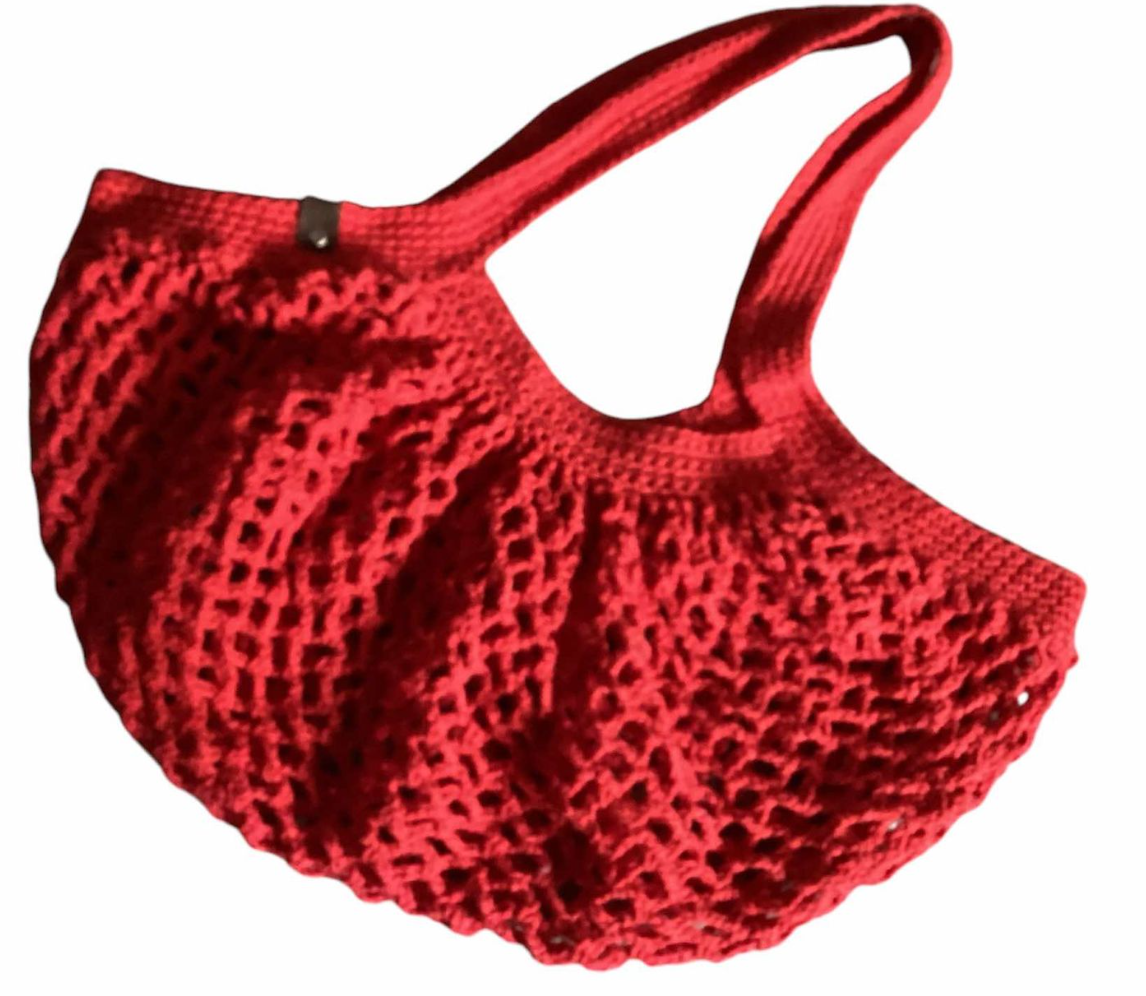 Red Crochet French Style Shopping Bag